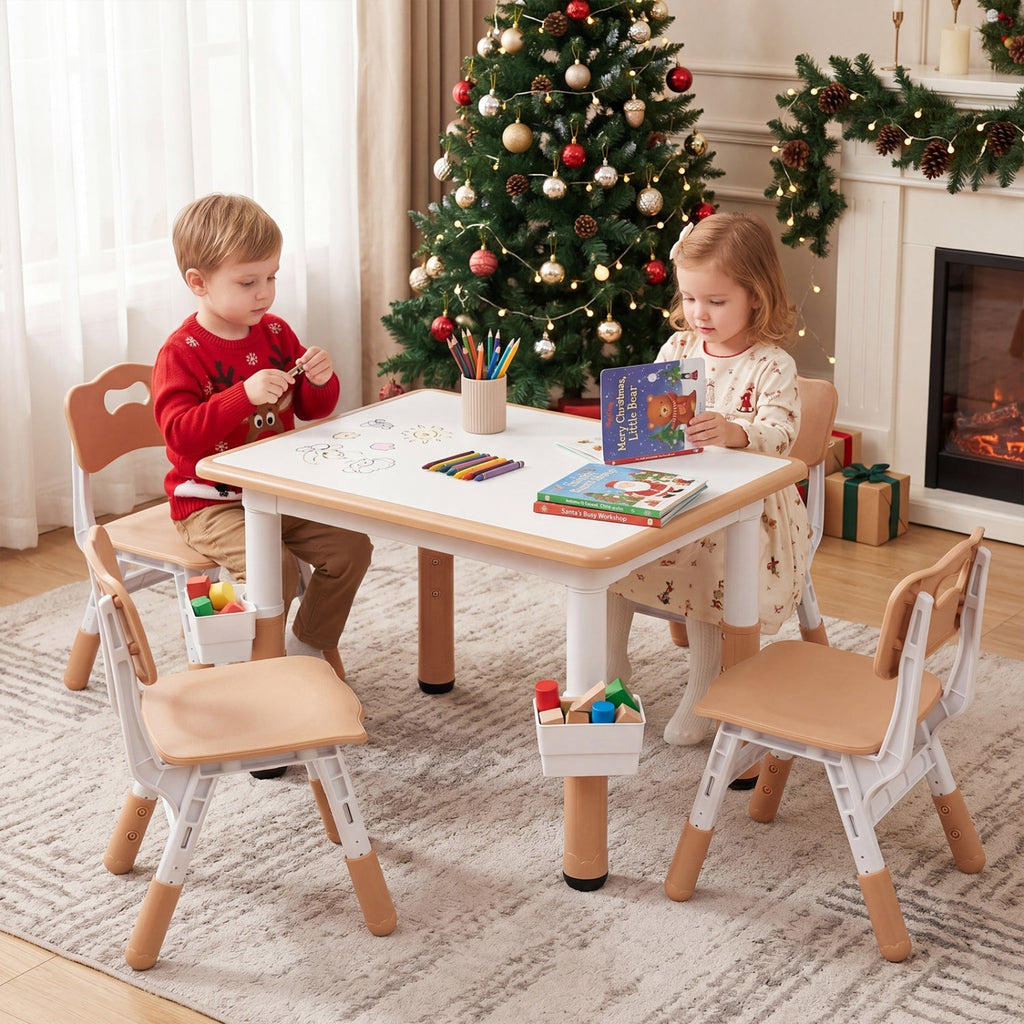 Kids Table and 4 Chairs Set with Adjustable Height