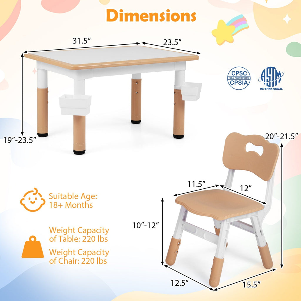 Kids Table and 4 Chairs Set with Adjustable Height
