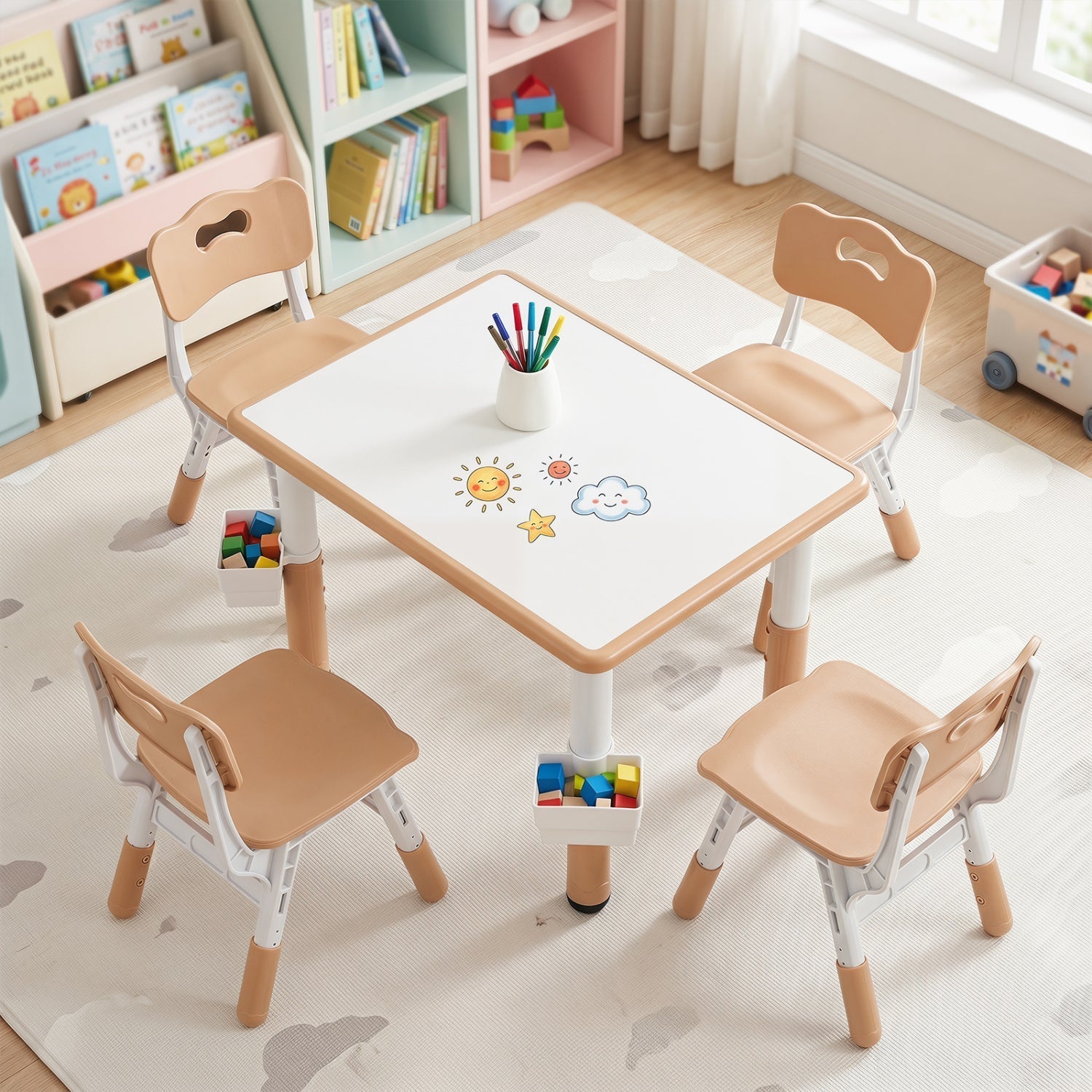 Kids Table and 4 Chairs Set with Adjustable Height