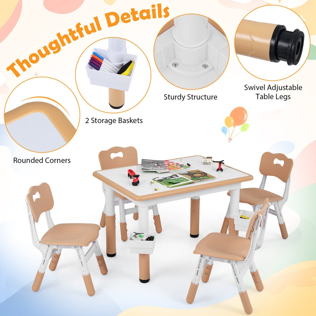 Kids Table and 4 Chairs Set with Adjustable Height