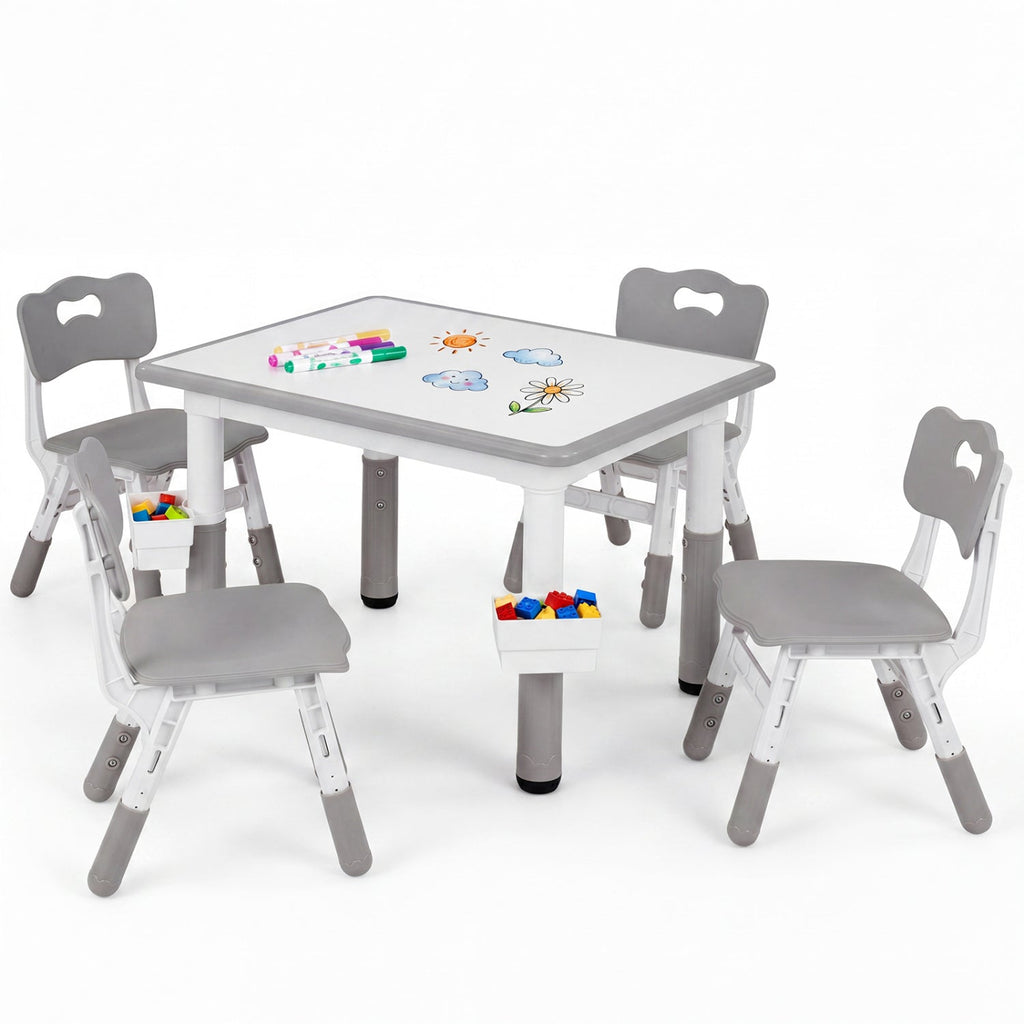Kids Table and 4 Chairs Set with Adjustable Height