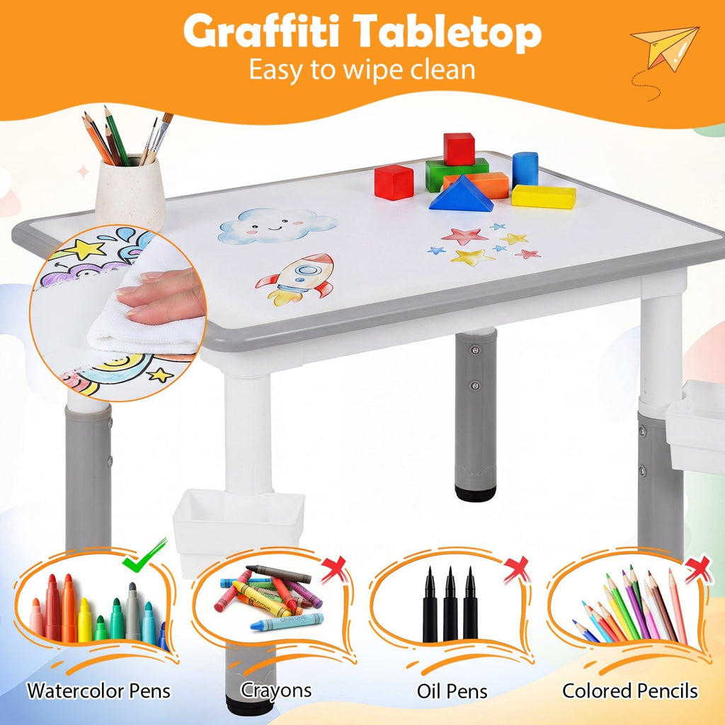 Kids Table and 4 Chairs Set with Adjustable Height