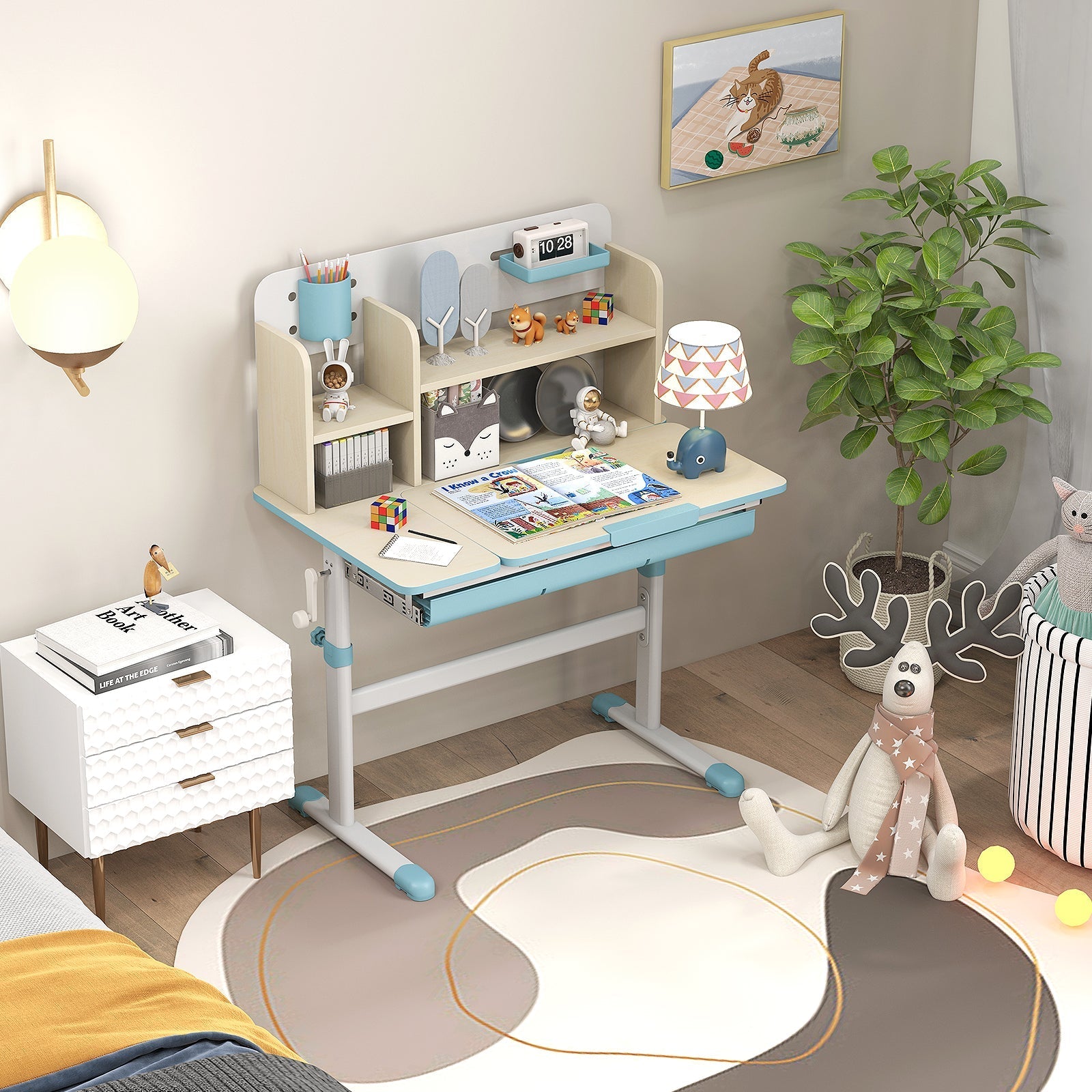 Height Adjustable Kids Study Desk with Tilt Desktop for 3-12 Years Old