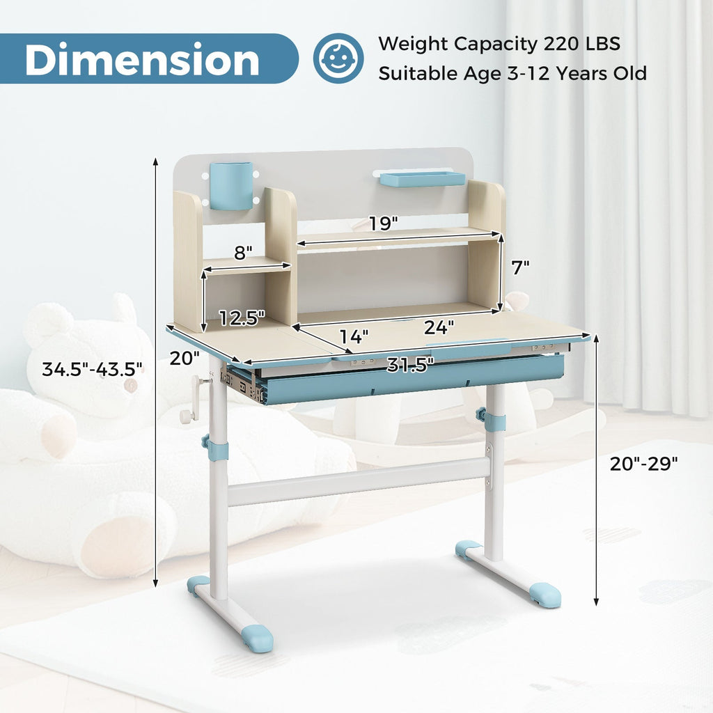 Height Adjustable Kids Study Desk with Tilt Desktop for 3-12 Years Old