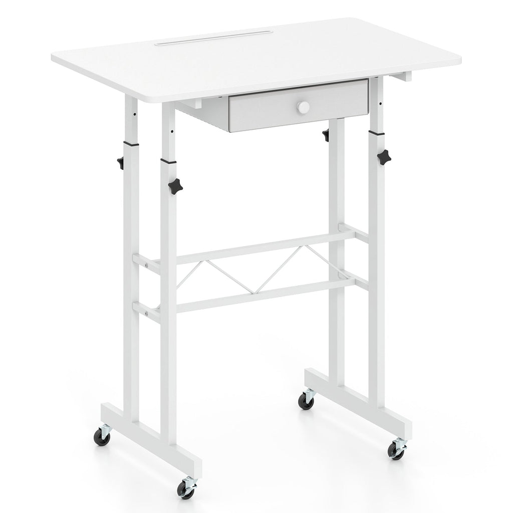 Height Adjustable Standing Desk with Wheels & Drawer