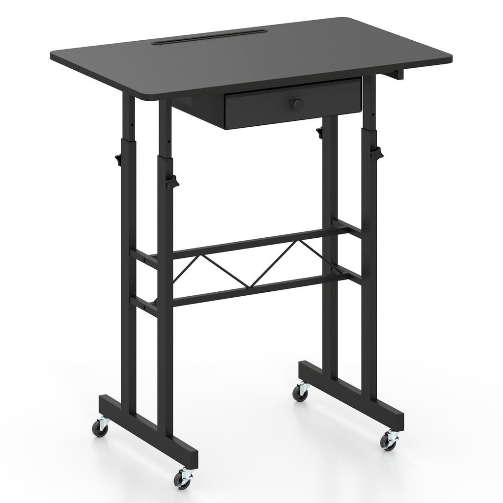 Height Adjustable Standing Desk with Wheels & Drawer