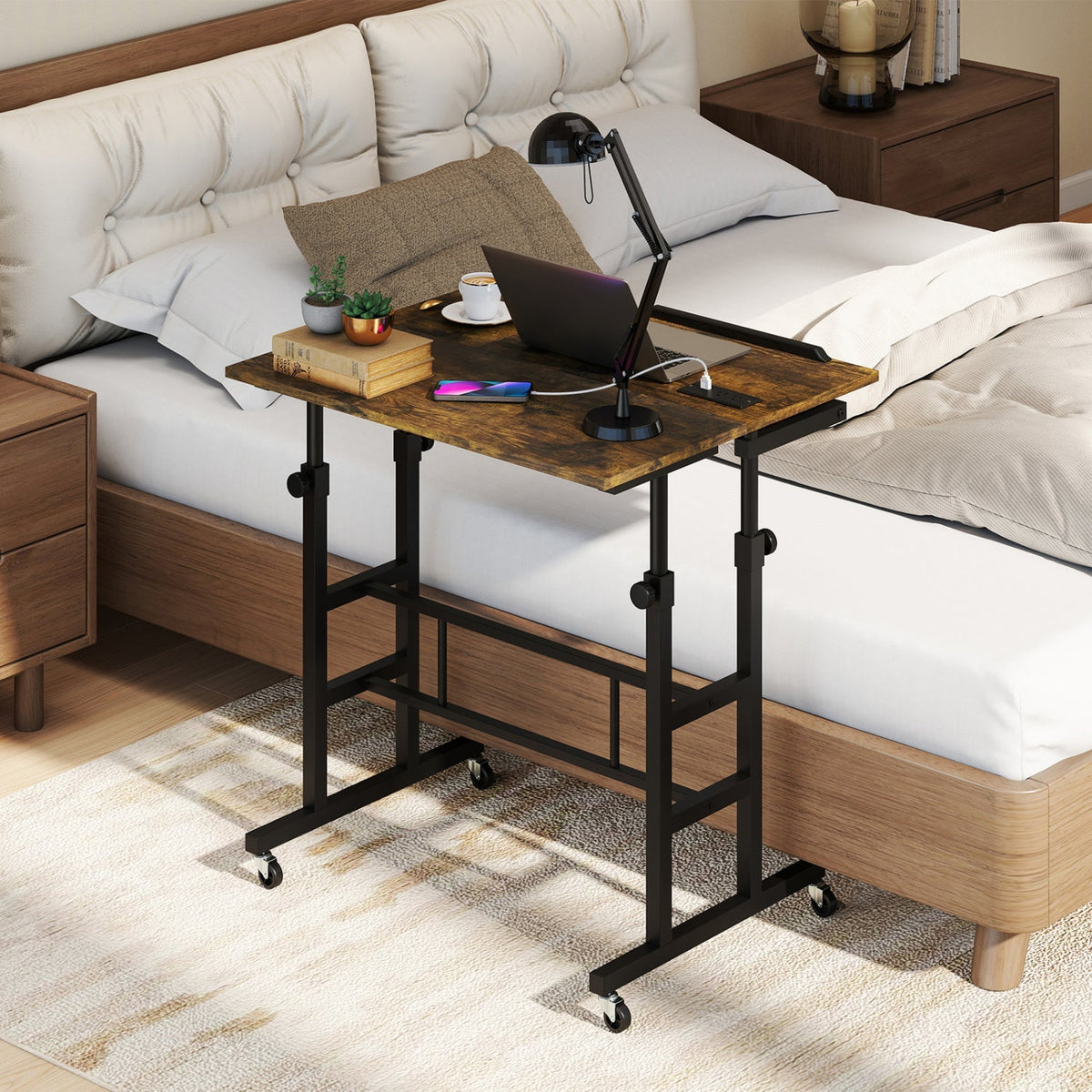 Mobile Standing Desk with Power Outlets & Adjustable Height