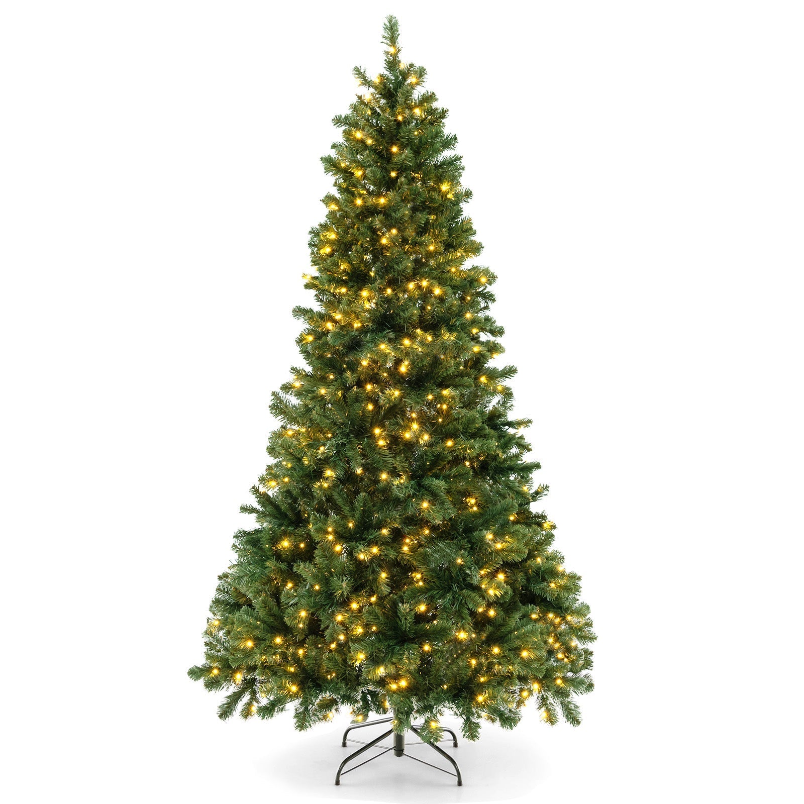 6/7/8 Feet Hinged Christmas Tree with PVC Branch Tips Warm White LED Lights