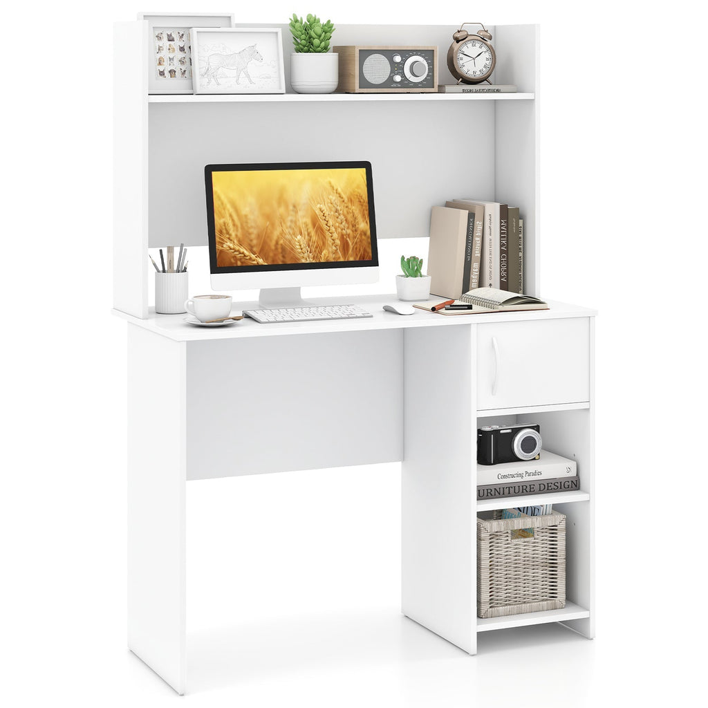 Home Office Desk with Raised Display Shelf and 2 Open Shelves