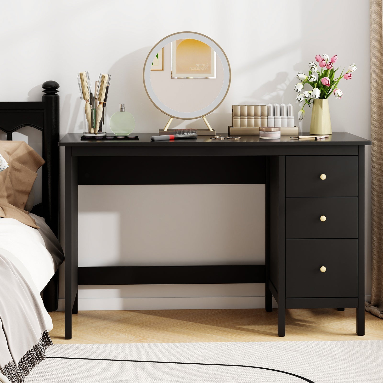 3-Drawer Home Office Study Computer Desk with Spacious Desktop