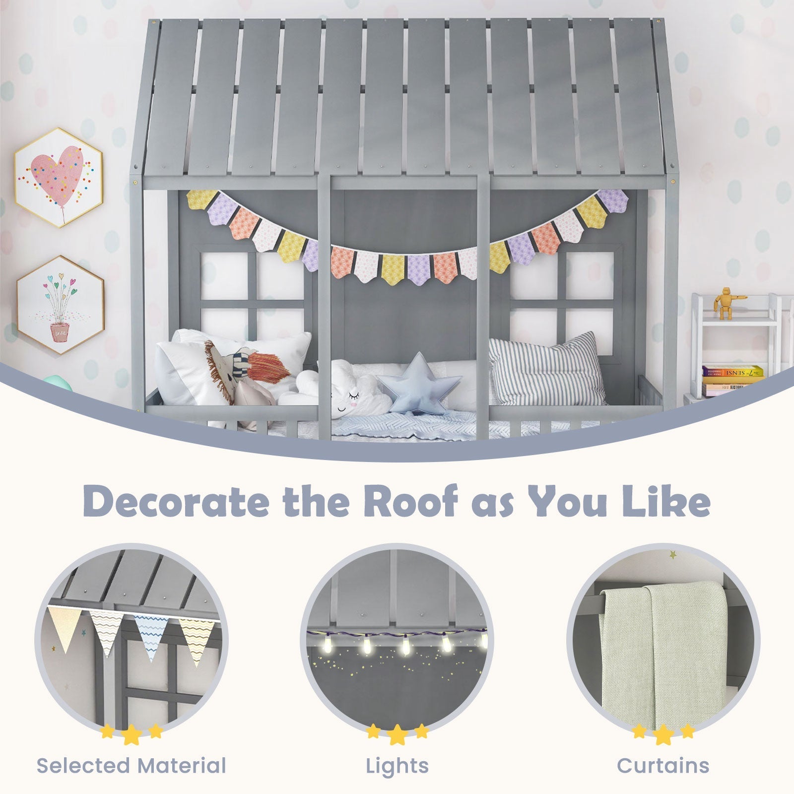 Twin Size Bed Frame House Bed with Trundle and 82 Inch Tall Roof