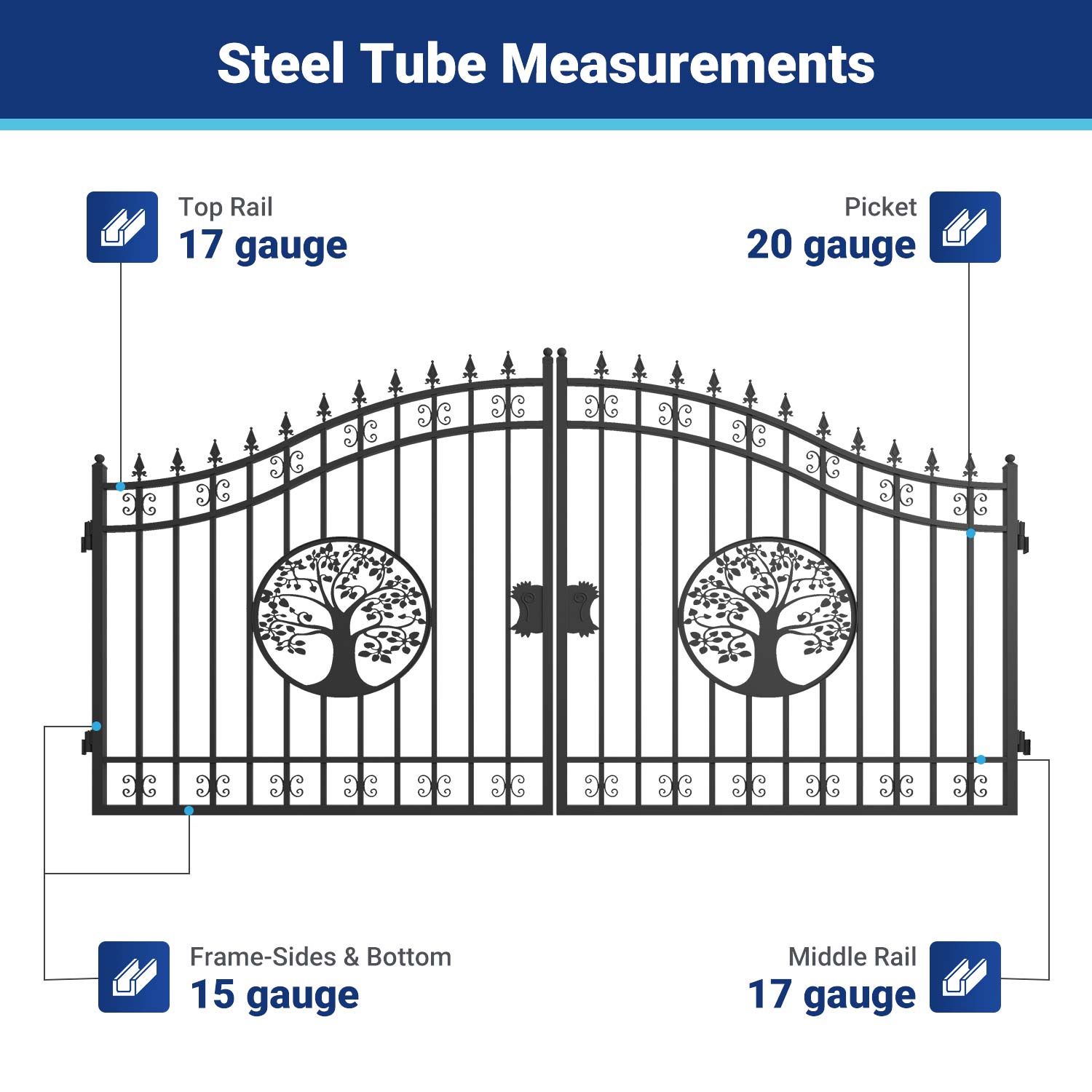 14x8 ft Steel Dual Swing Driveway Gate