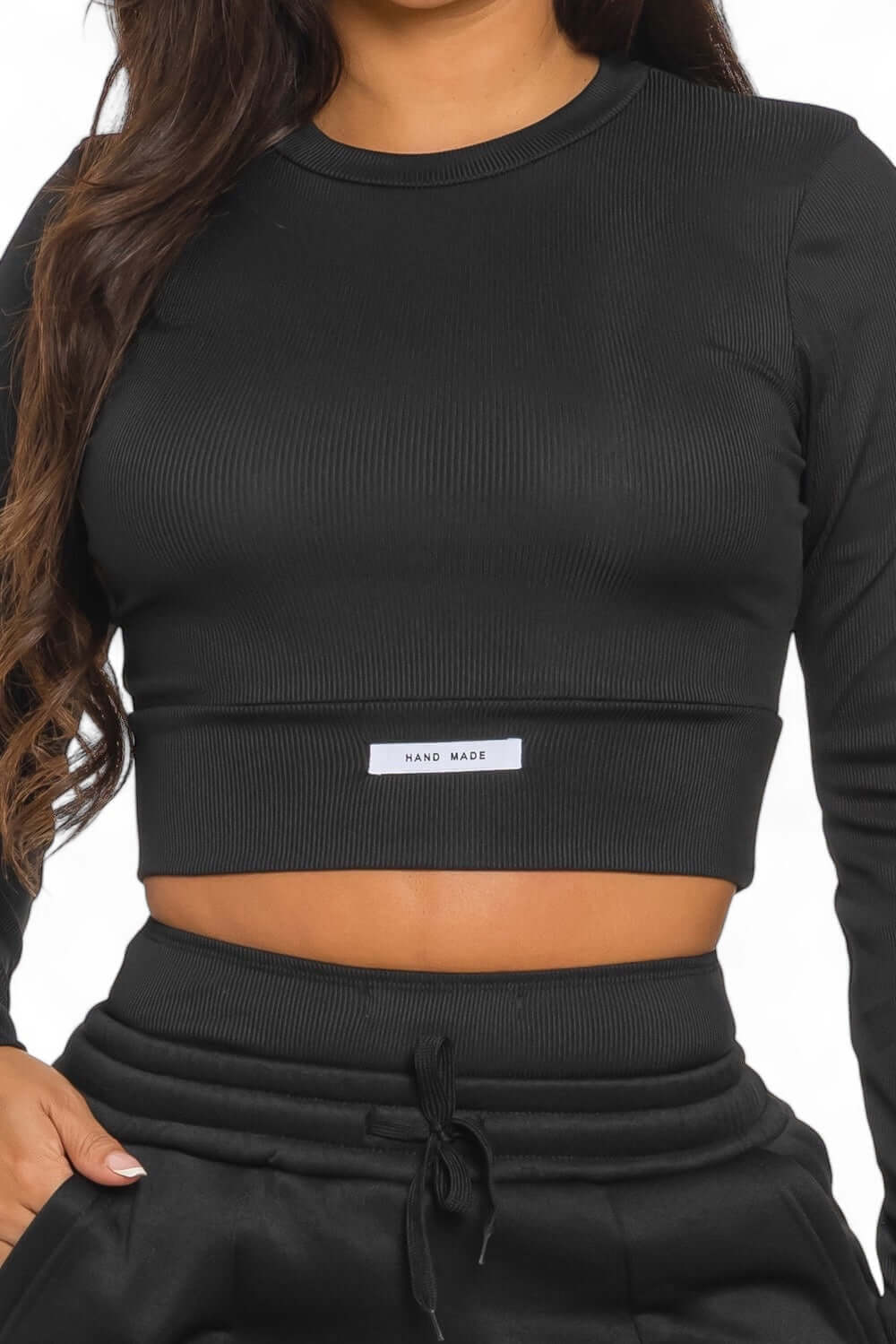 Ribbed HAND MADE Cropped Top and Wide Leg Sweatpants Set