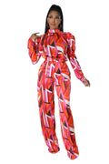 2 PC Mock Neck Top High Waisted Wide Leg Set