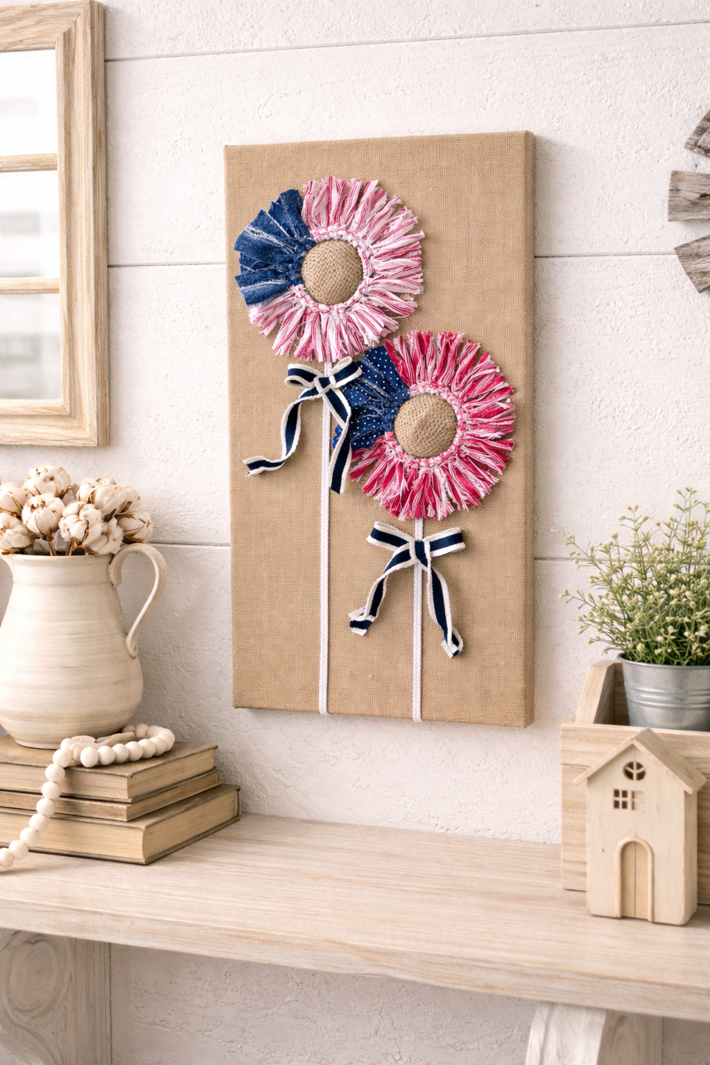 Patriotic Burlap Flower Wall Decor
