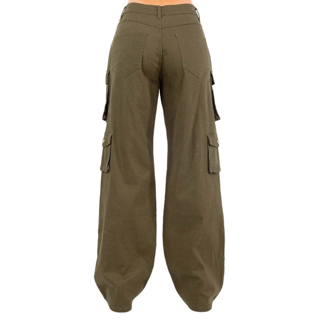 Curvy High Waist Wide Leg Pocket Cargo Pants- RJH30589P