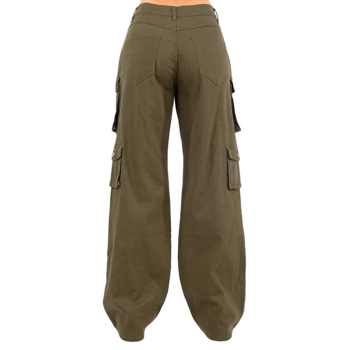 Curvy High Waist Wide Leg Pocket Cargo Pants- RJH30589P