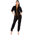 Short Sleeve Cargo Jumpsuit with Orange Zipper