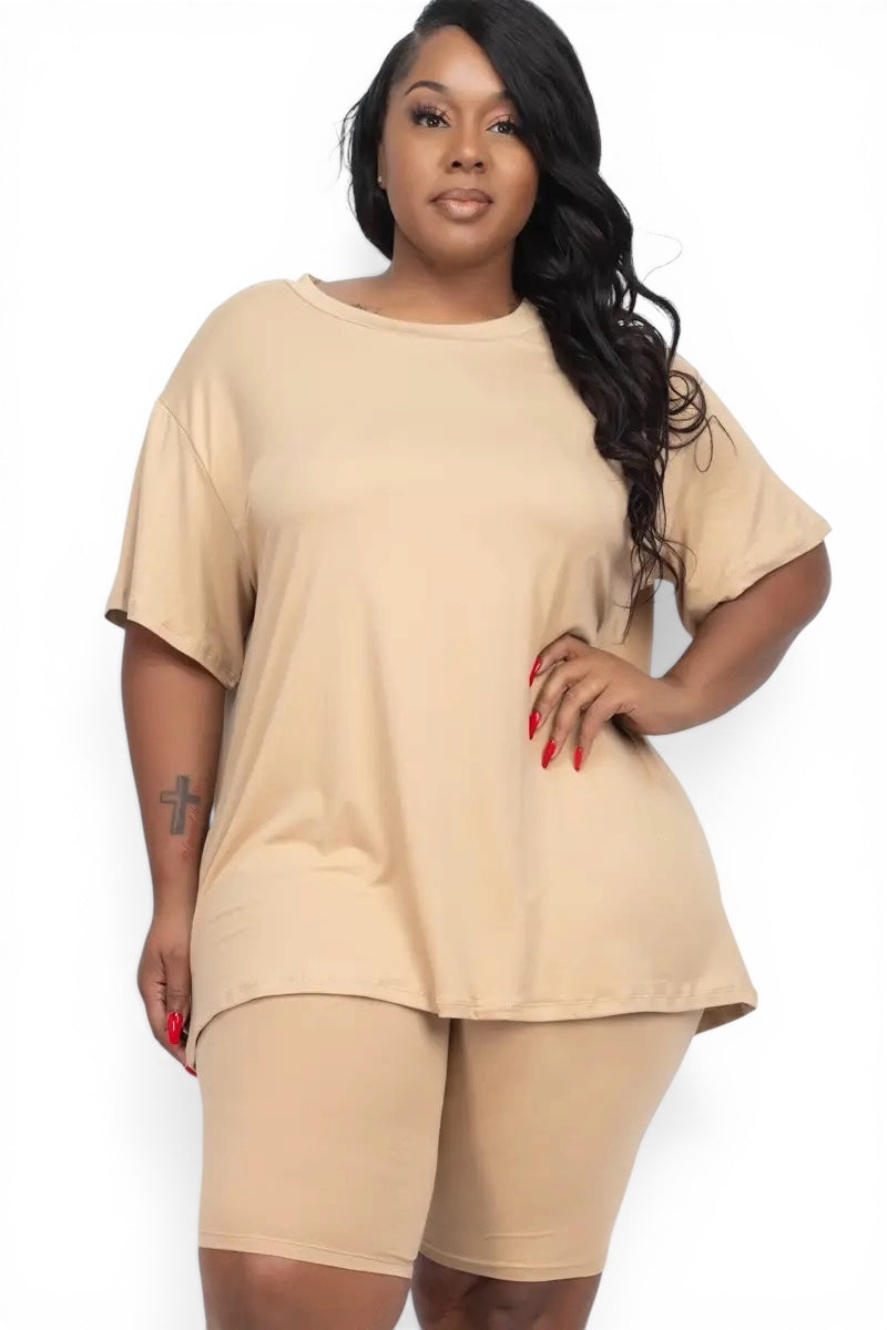 Curvy Loose Fit {Oversized} Top & Bike Shorts Set  {BTP3021X}