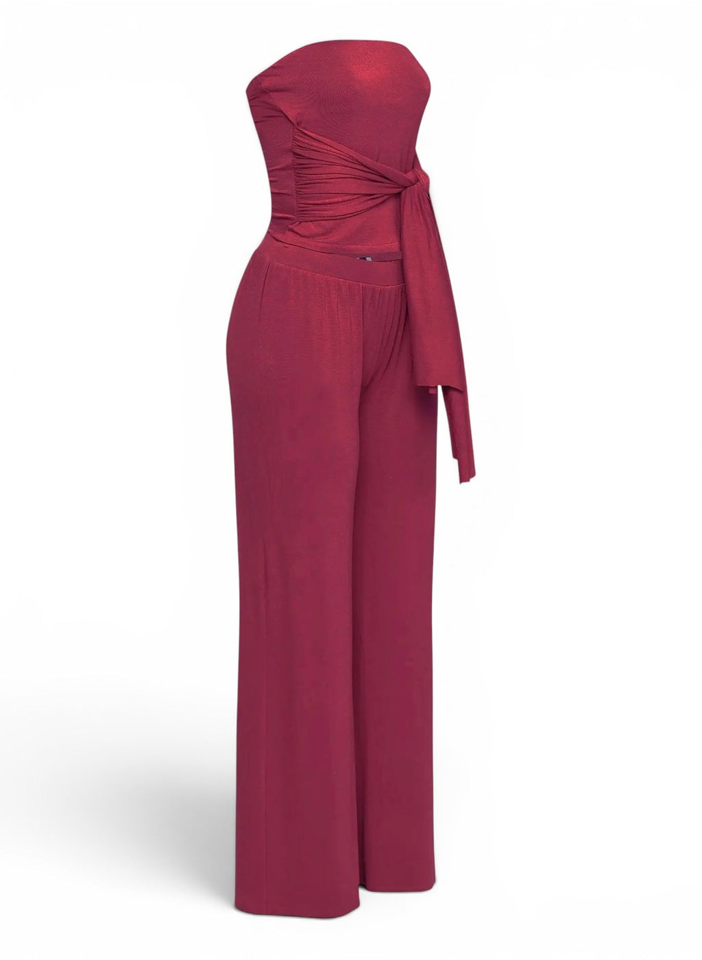 Strapless Tie Waist Wide Leg Pant Set