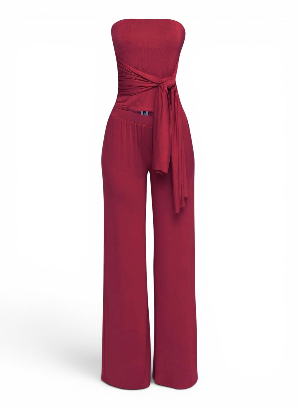 Strapless Tie Waist Wide Leg Pant Set