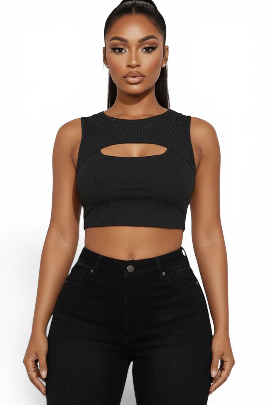 Ribbed Cut Out Front Crop Top {BT3971}