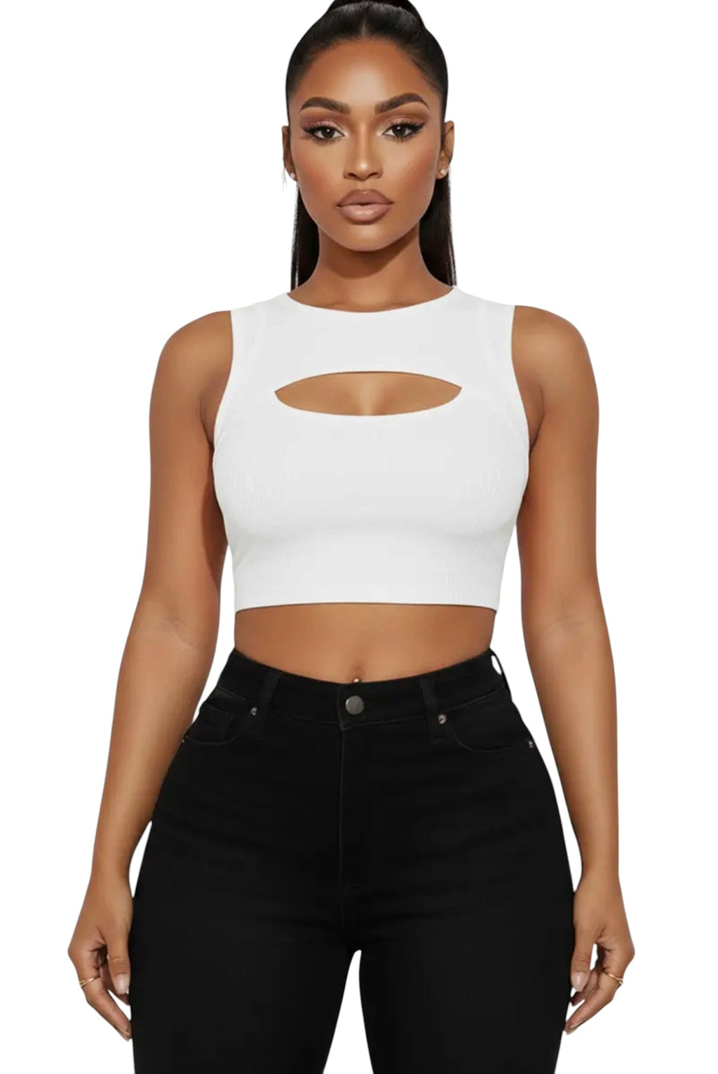 Ribbed Cut Out Front Crop Top {BT3971}