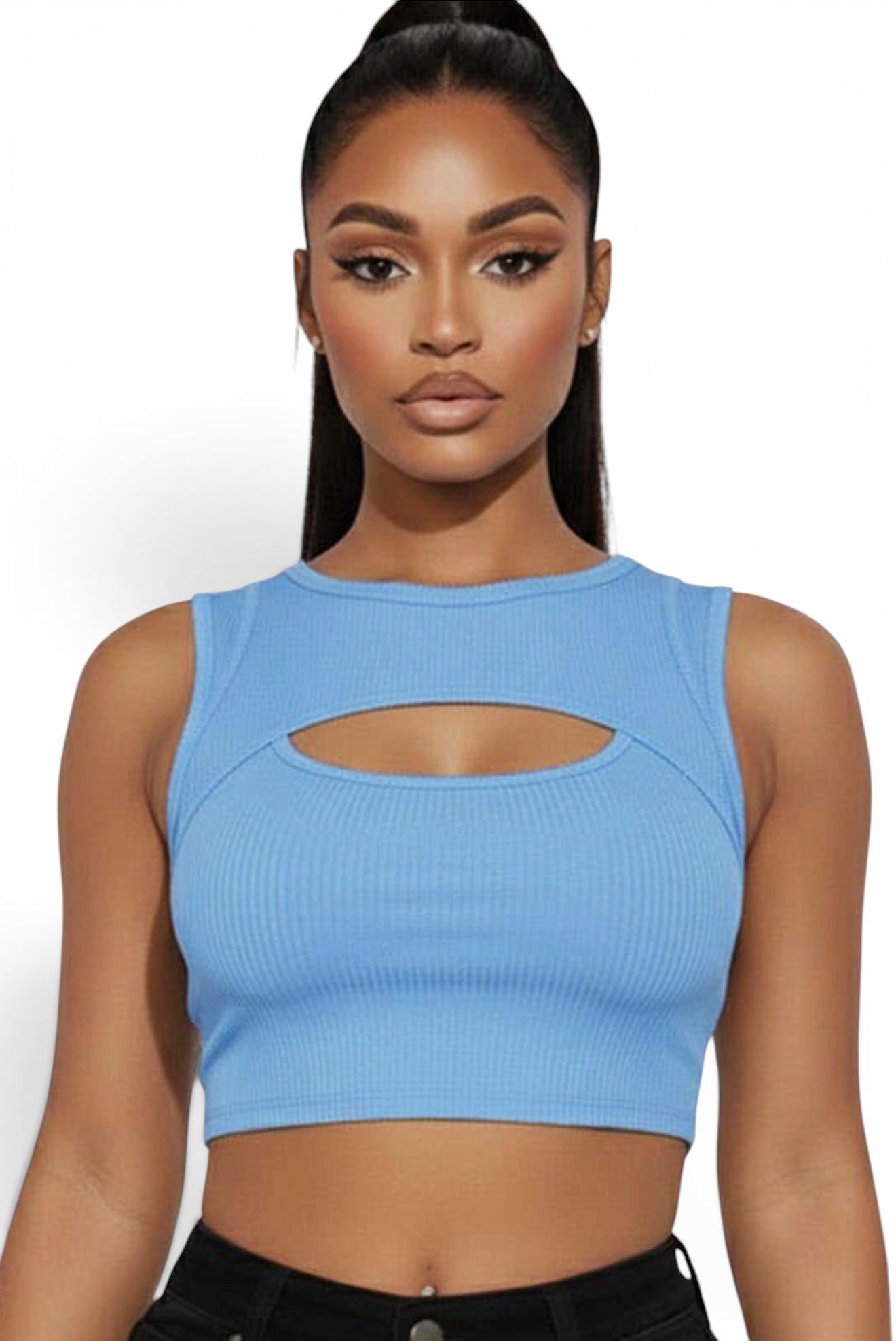 Ribbed Cut Out Front Crop Top {BT3971}