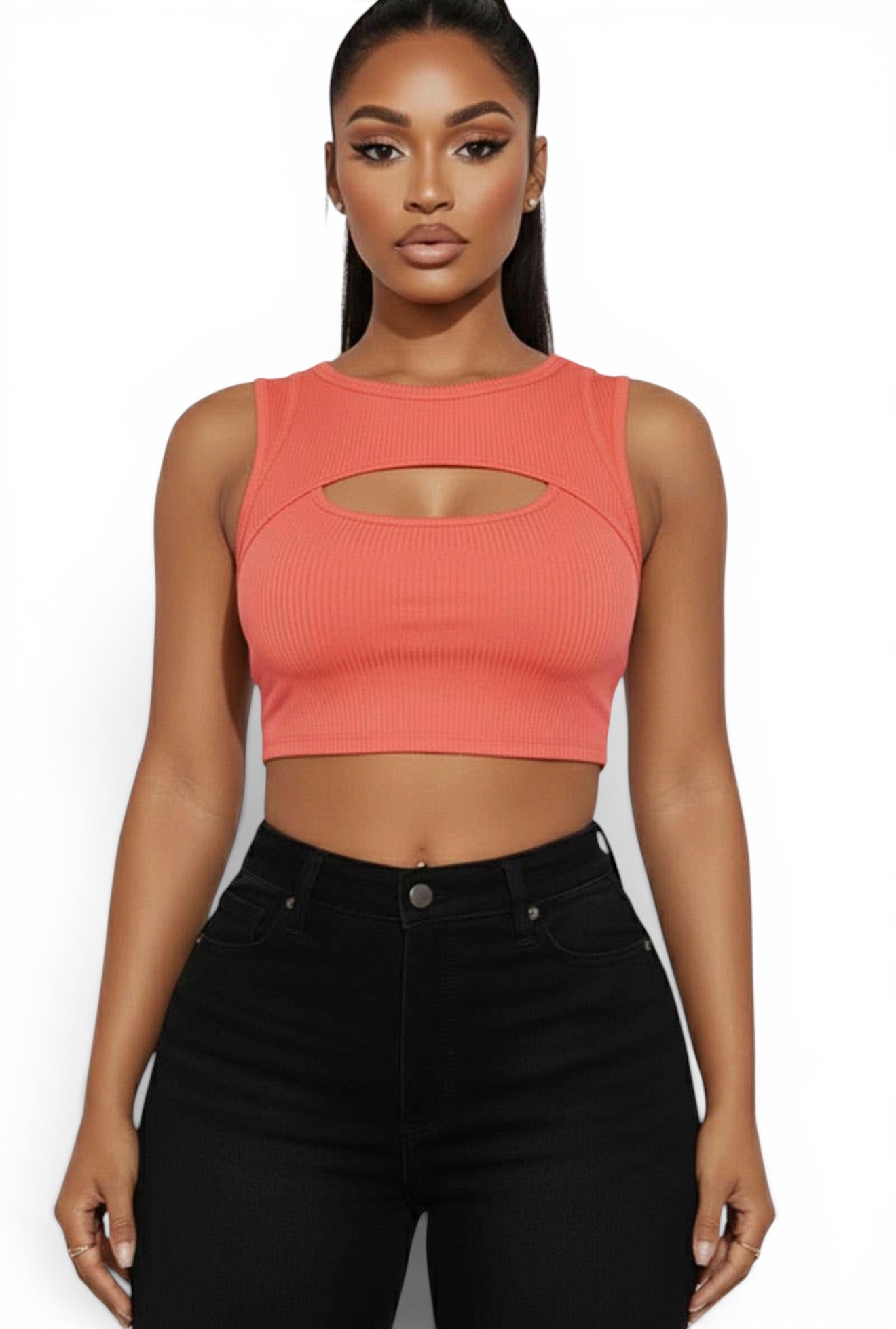 Ribbed Cut Out Front Crop Top {BT3971}