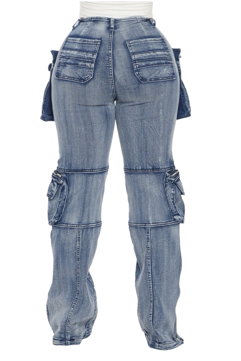 Acid Wash Cargo Denim Pants