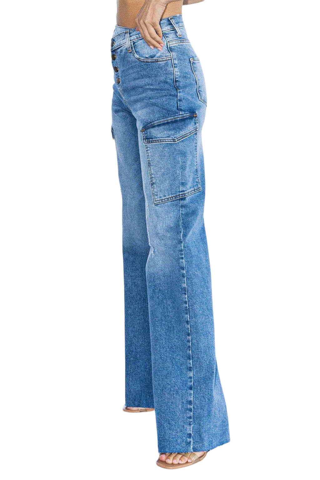 Criss Cross Waist Cargo Wide Jeans