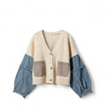 Denim Sleeve Knit Cardigan Casual Sweater Top
