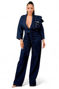 Dark Denim Ruffle Shoulder Jumpsuit