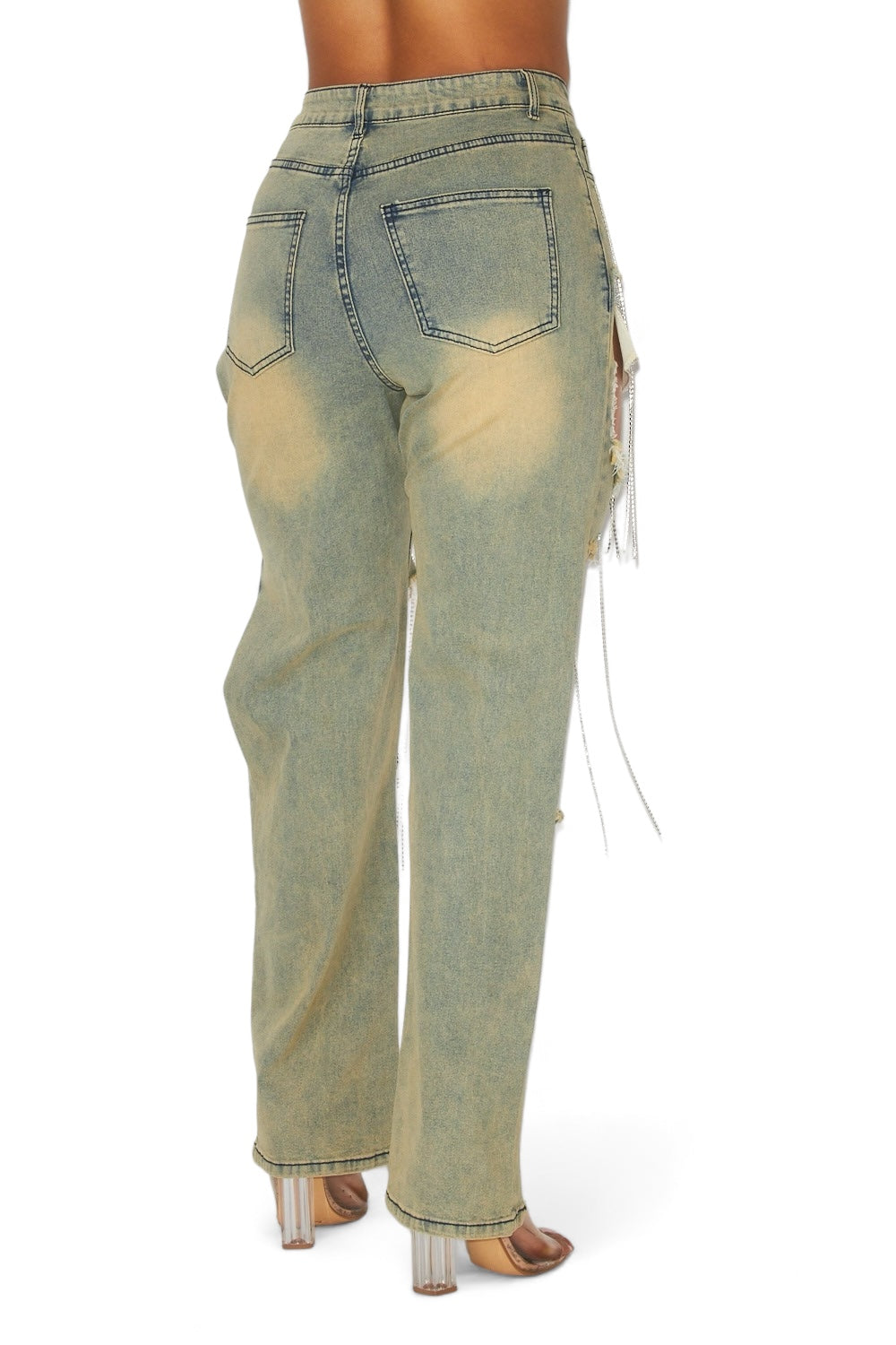 Elaine Rhinestone Chain Embellished Denim Jeans