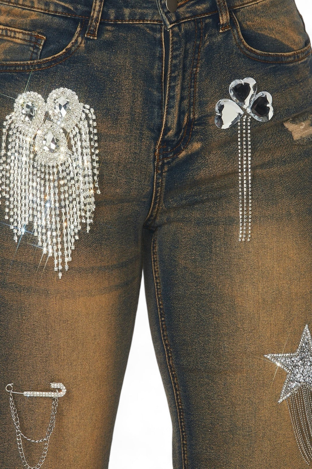 Dreaming Of You Rhinestone Fringe Denim Pant Jeans
