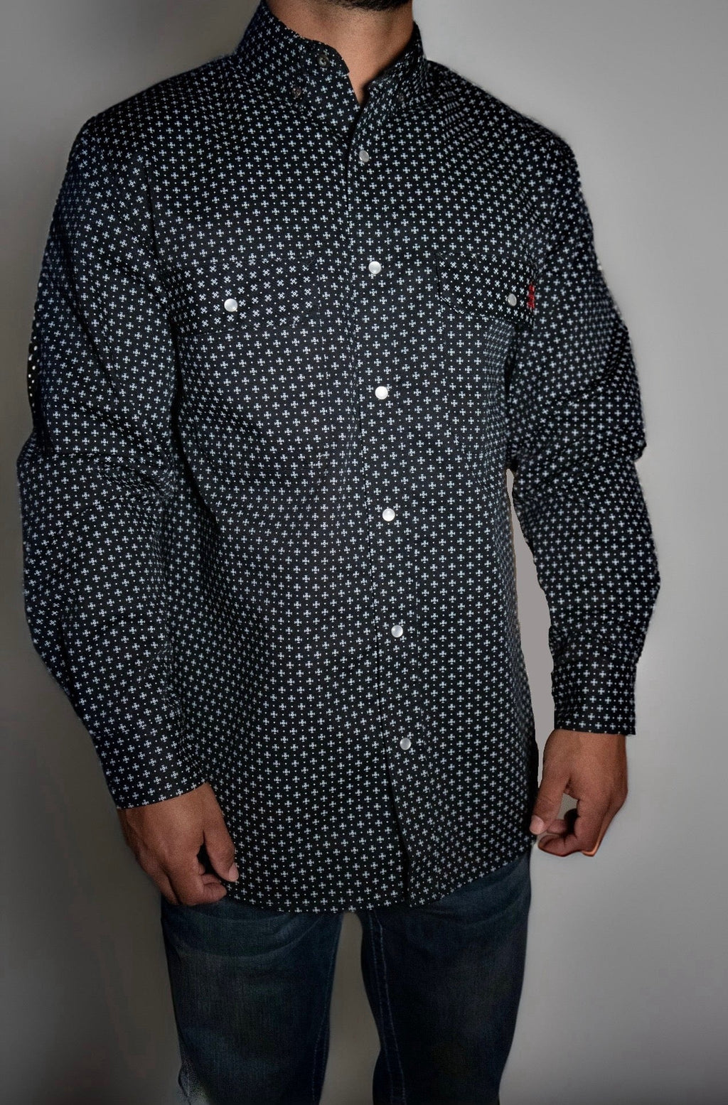 FR Pearl Snap Work Shirt - Reaper Black - With U.S Flag