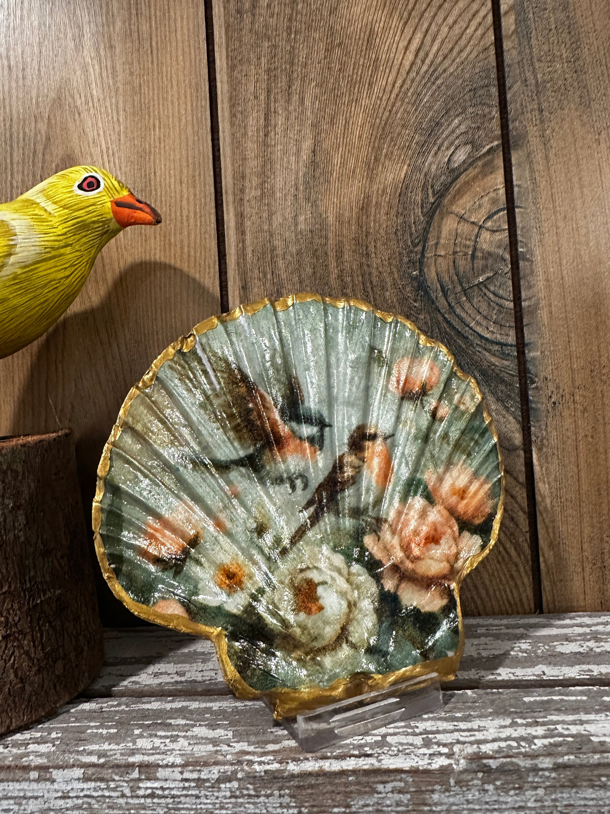 Garden Decoupaged Irish Flat Scallop Shell