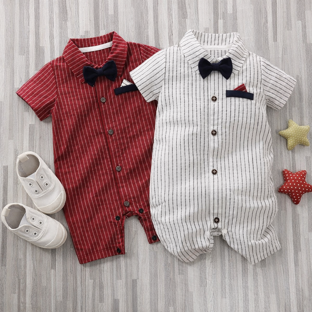 Baby Boy Striped Jumpsuit with Bow Tie