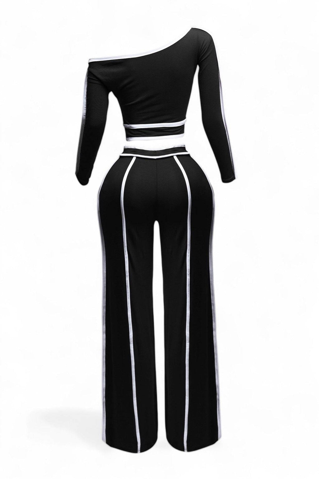 Off Shoulder Long Sleeve Top with Wide Leg Pants