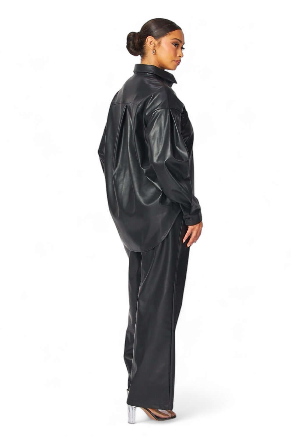 Emery Vegan Leather Button Down Shirt & Pants Two Piece Set
