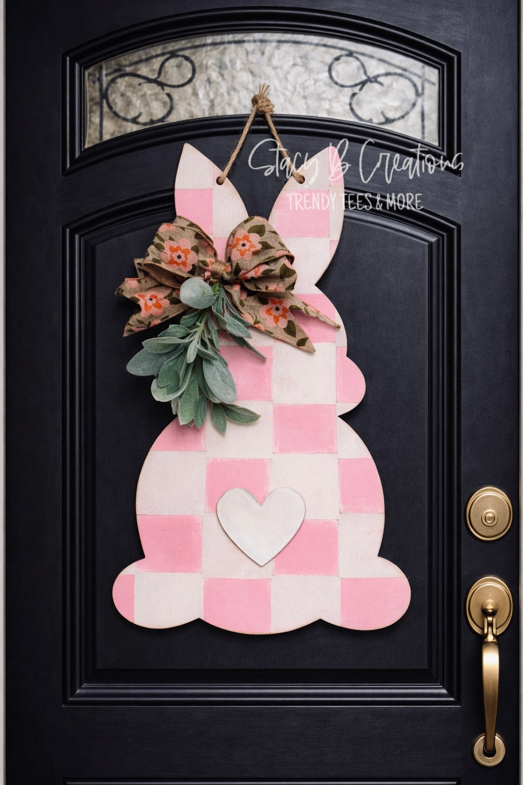 Checkered Pink Bunny Door Hanger