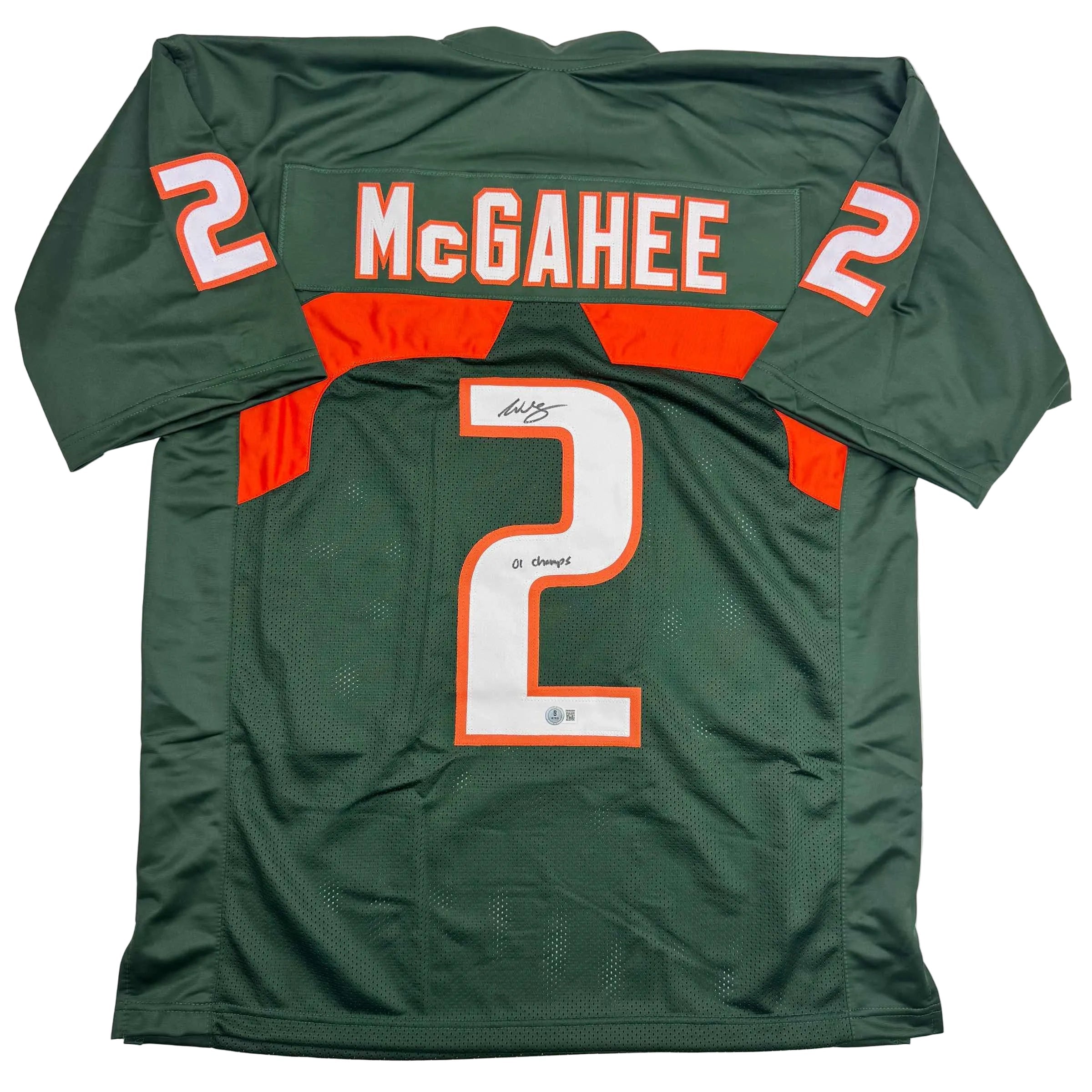 Autographed/Signed Willis McGahee "01 Champs" Miami Green College Football Jersey Beckett BAS COA