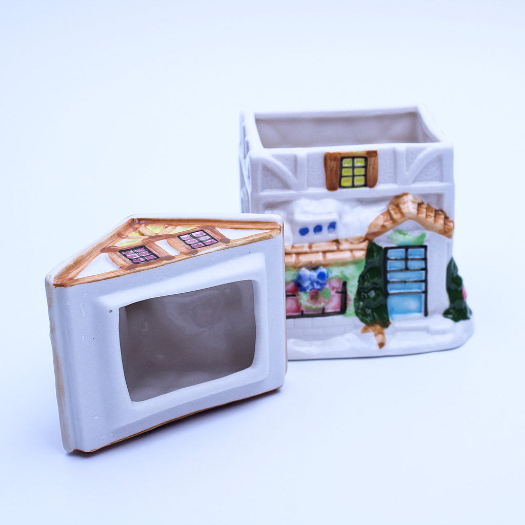 Houston Harvest Ceramic Christmas Cottage Teapot with Tea Caddy