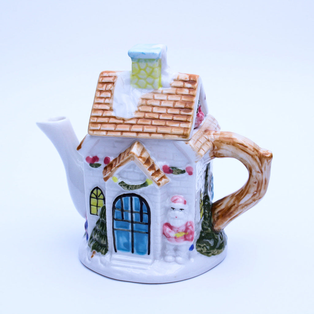 Houston Harvest Ceramic Christmas Cottage Teapot with Tea Caddy