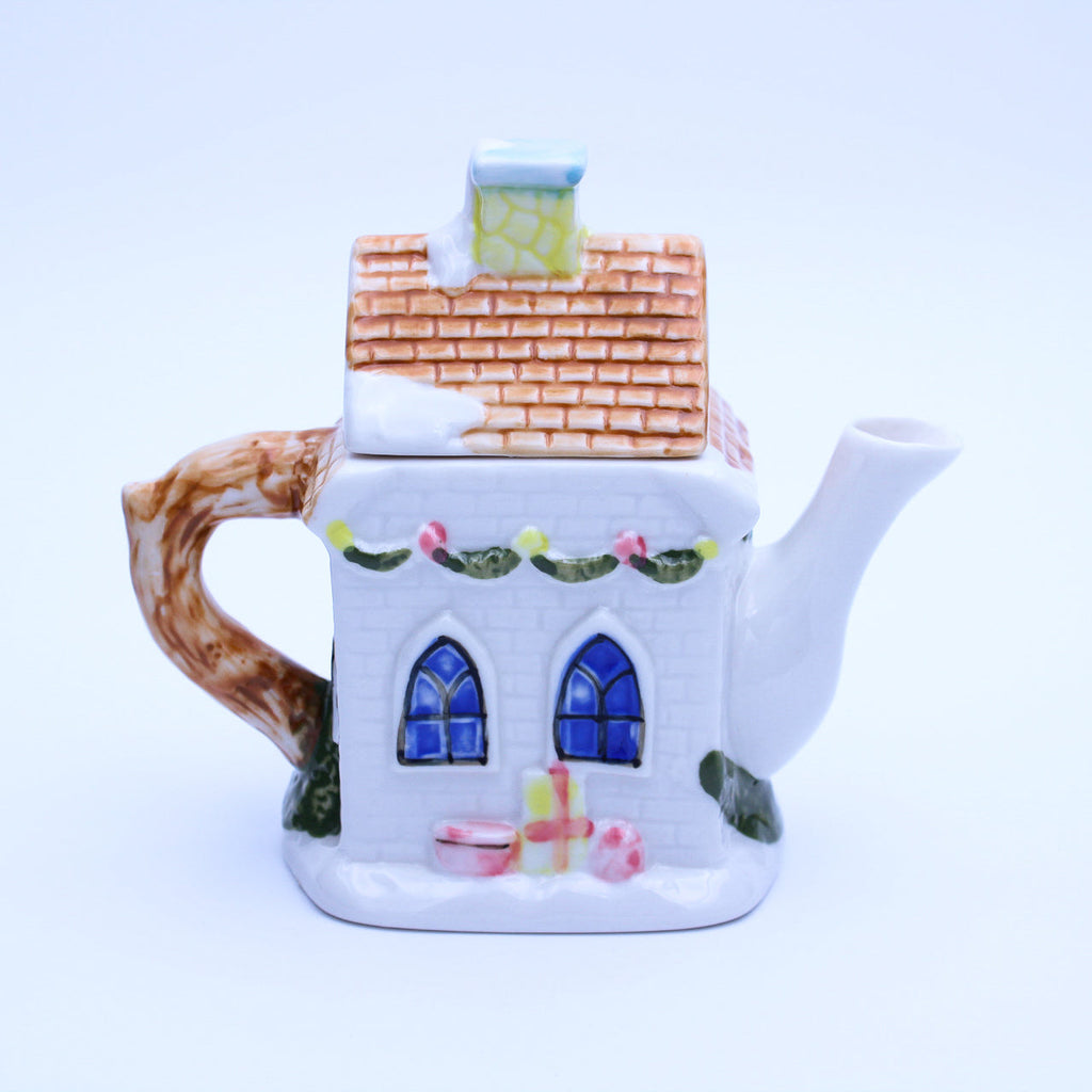 Houston Harvest Ceramic Christmas Cottage Teapot with Tea Caddy