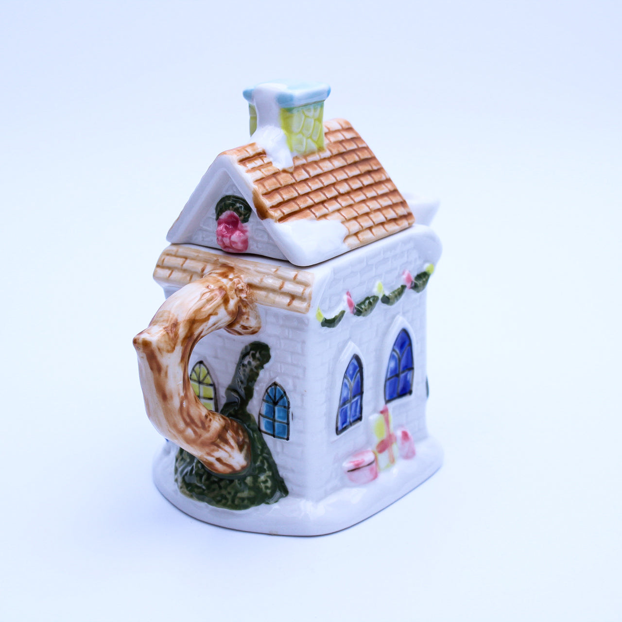 Houston Harvest Ceramic Christmas Cottage Teapot with Tea Caddy