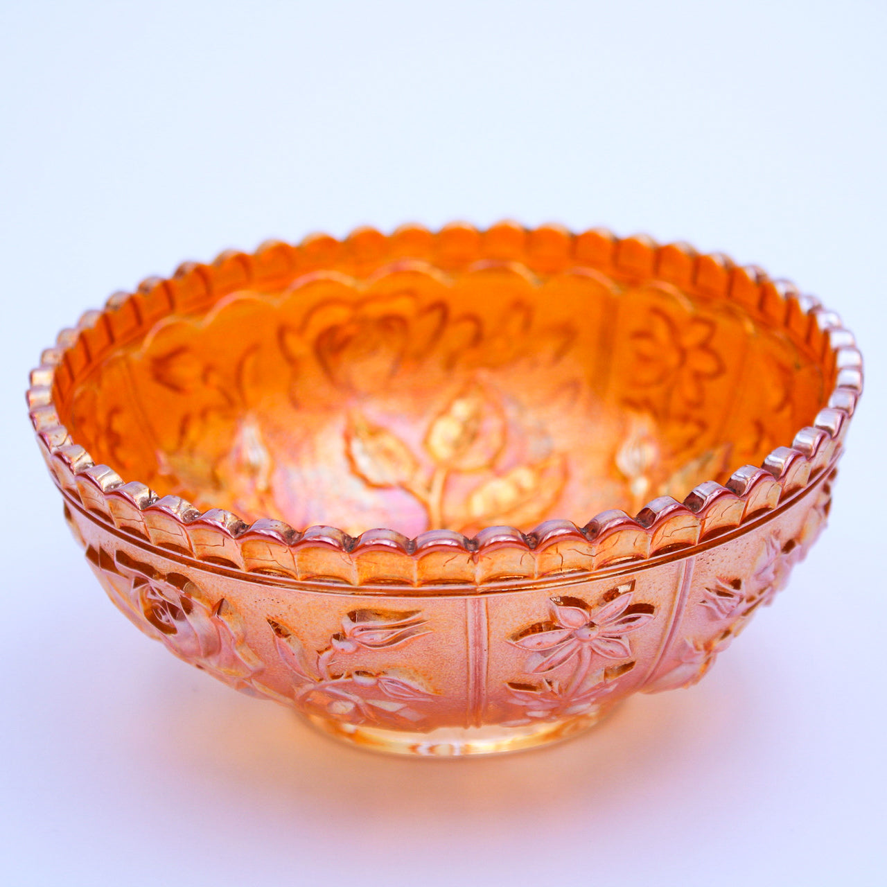 Imperial Luster Rose Marigold Carnival Glass Bowl 4 7/8"