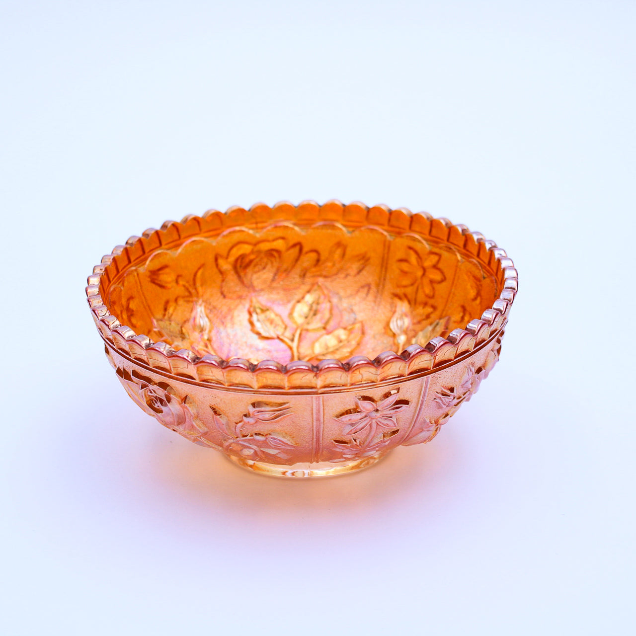 Imperial Luster Rose Marigold Carnival Glass Bowl 4 7/8"