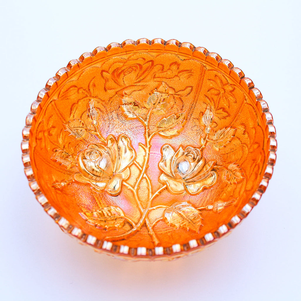 Imperial Luster Rose Marigold Carnival Glass Bowl 4 7/8"