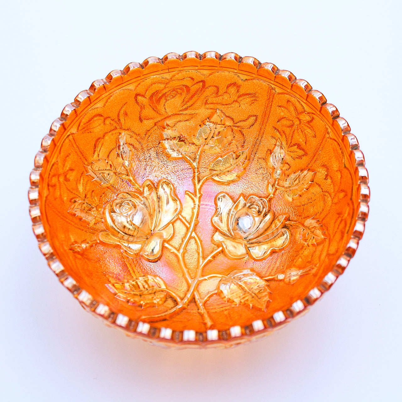 Imperial Luster Rose Marigold Carnival Glass Bowl 4 7/8"